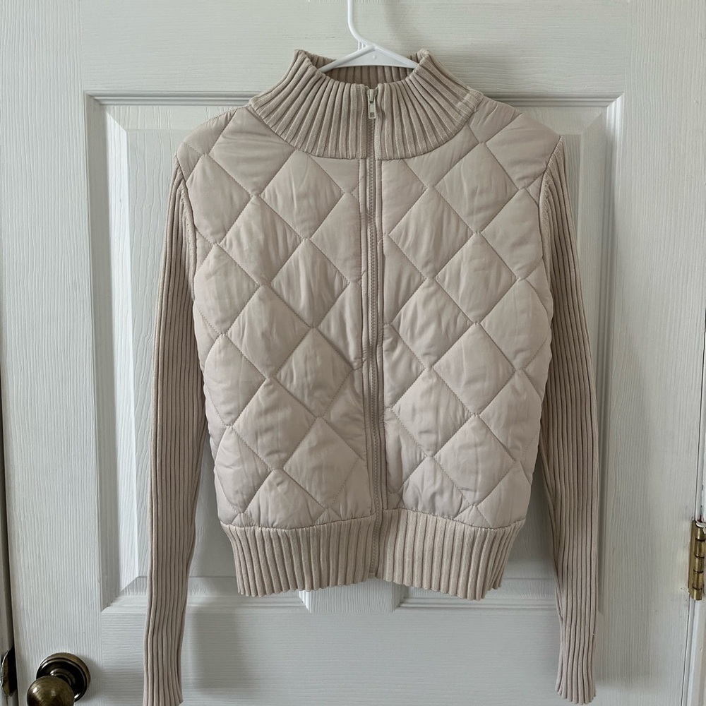 Madden Girl Cream Quilted Cardigan Sweater